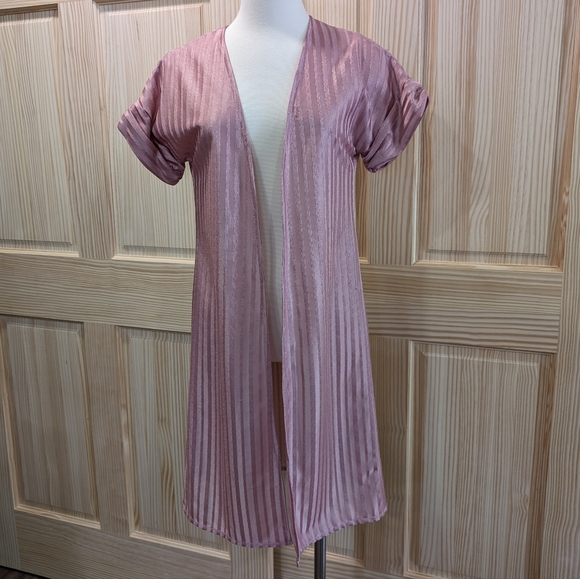 Vintage 70s Oops California rose pink metallic striped duster - Picture 2 of 6